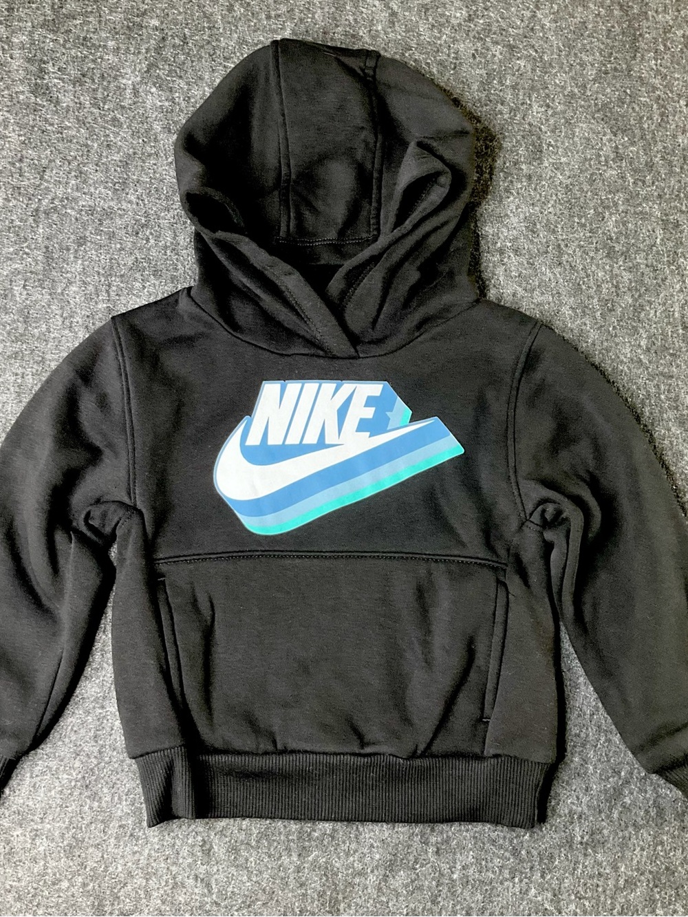 Nike Kids Black Hoodie with Blue & Teal Logo 2T